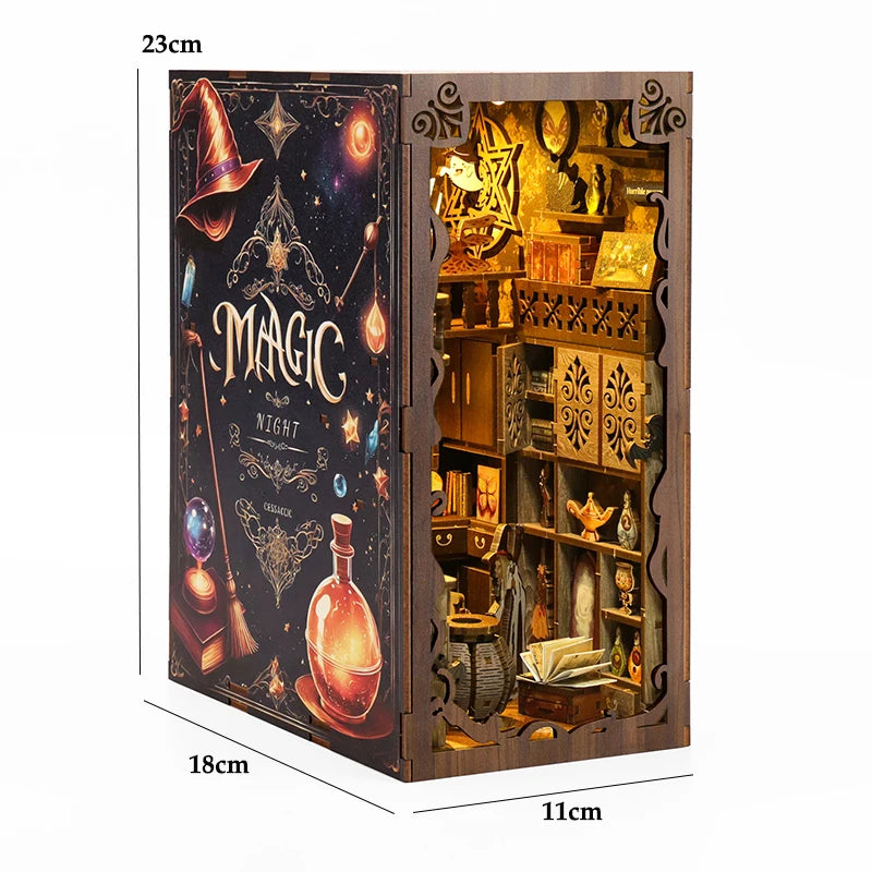 Libreria Nook in Legno Fermalibri - Decorazione per Scaffale con Luci LED.