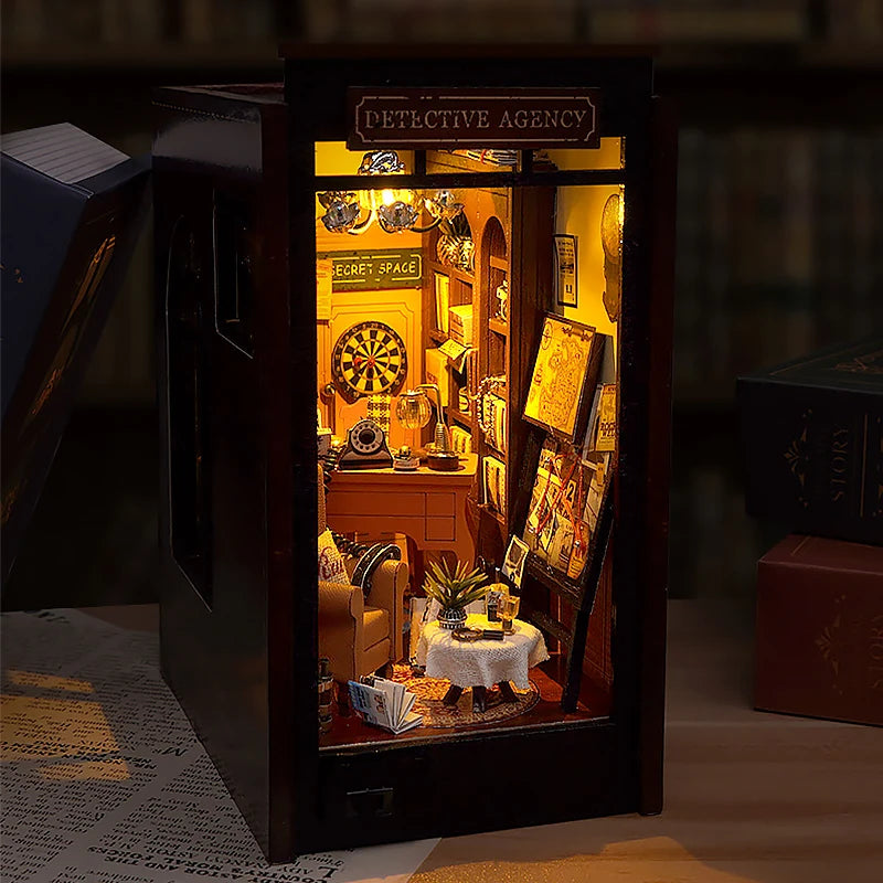 Libreria Nook in Legno Fermalibri - Decorazione per Scaffale con Luci LED.
