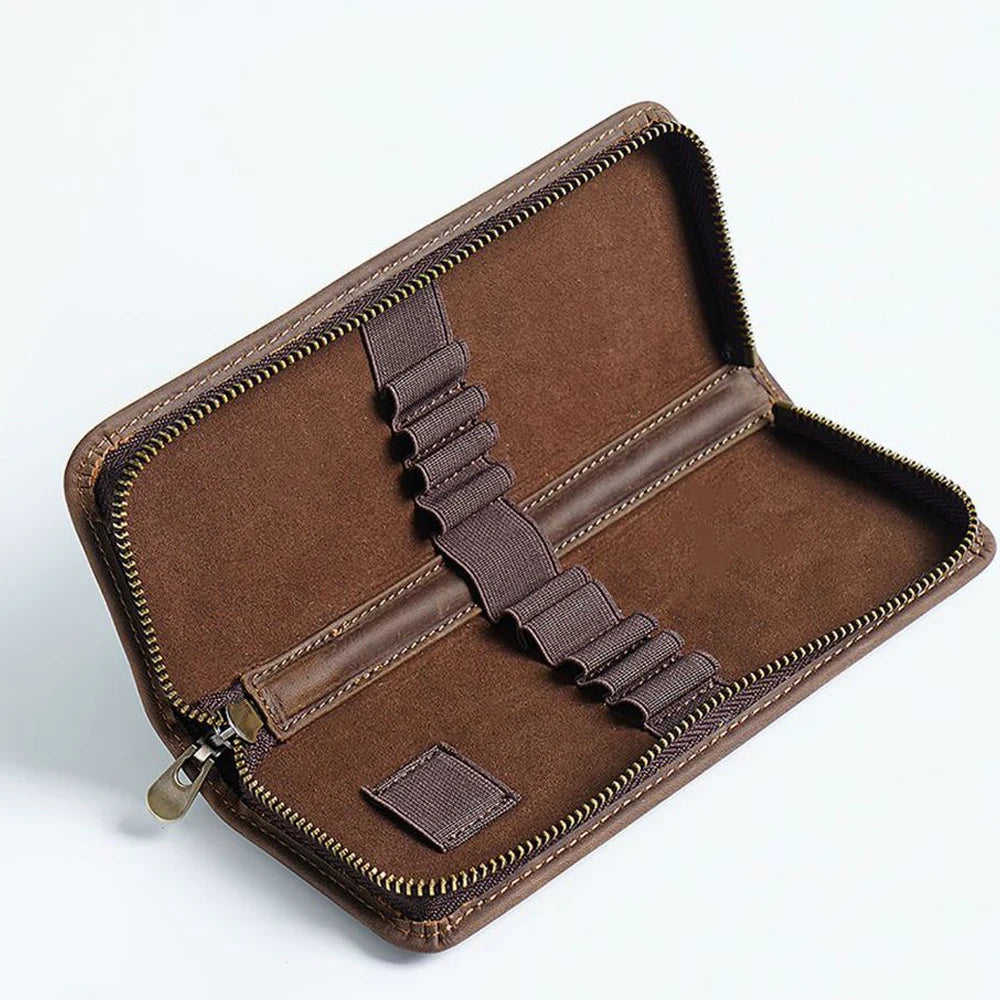 Astuccio da scrittore multifunzione in vera pelle – Portapenne in cuoio con scomparti, organizer per cancelleria.