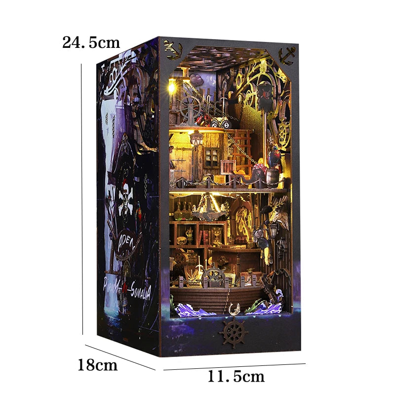 Libreria Nook in Legno Fermalibri - Decorazione per Scaffale con Luci LED.