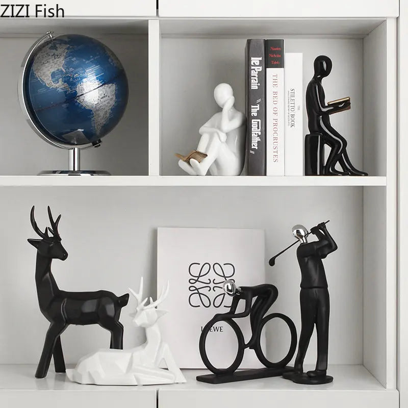 Reggilibri in ceramica a forma di lettore – Sculture minimaliste per librerie e angoli di lettura