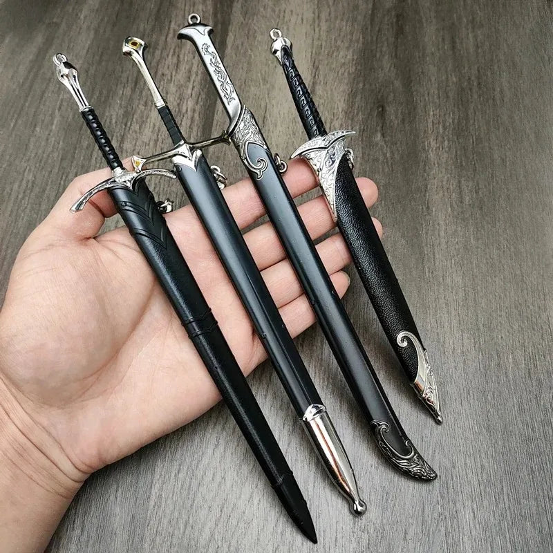 Glamdring, Aragorn, Narsil, Andúril – Spade degli Elfi | Terra di Mezzo | Katana Samurai in Metallo 22 cm – Portachiavi, Decorazione, Regalo Fantasy