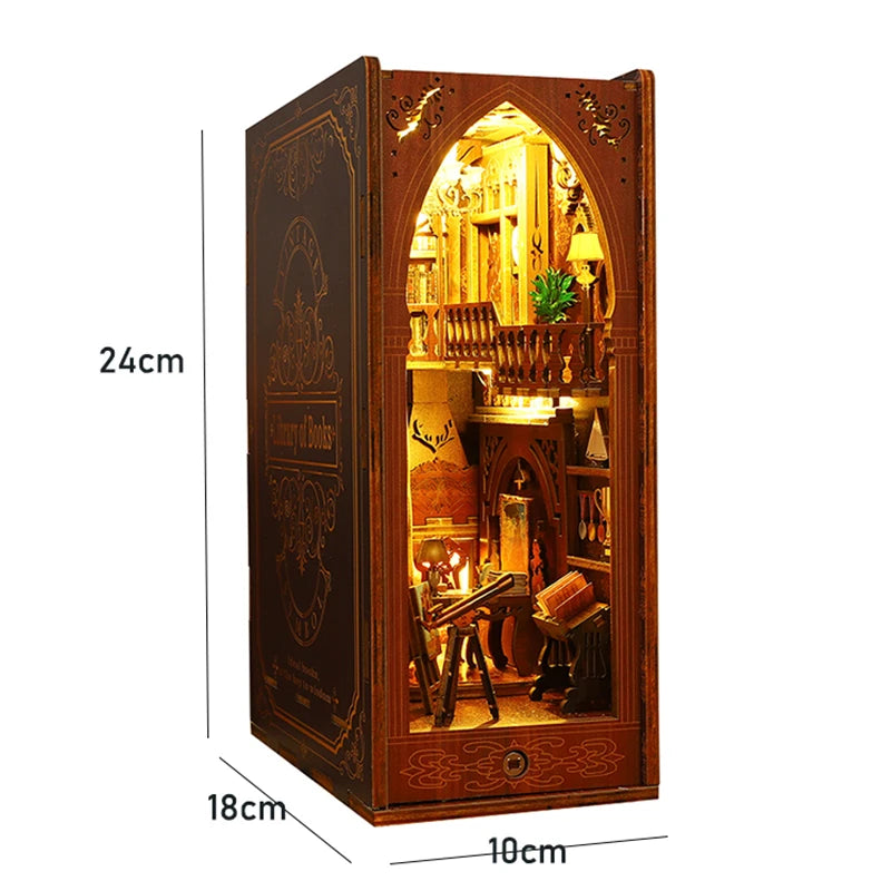 Libreria Nook in Legno Fermalibri - Decorazione per Scaffale con Luci LED.
