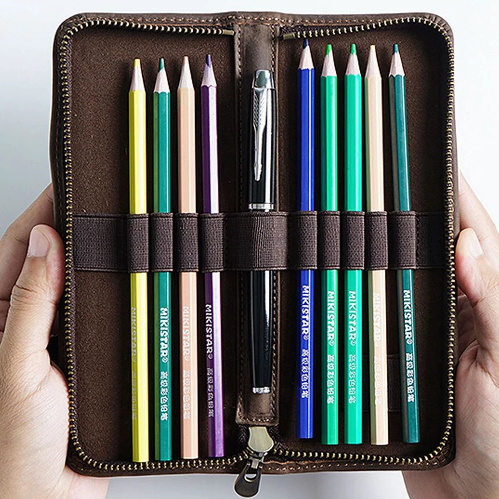 Astuccio da scrittore multifunzione in vera pelle – Portapenne in cuoio con scomparti, organizer per cancelleria.