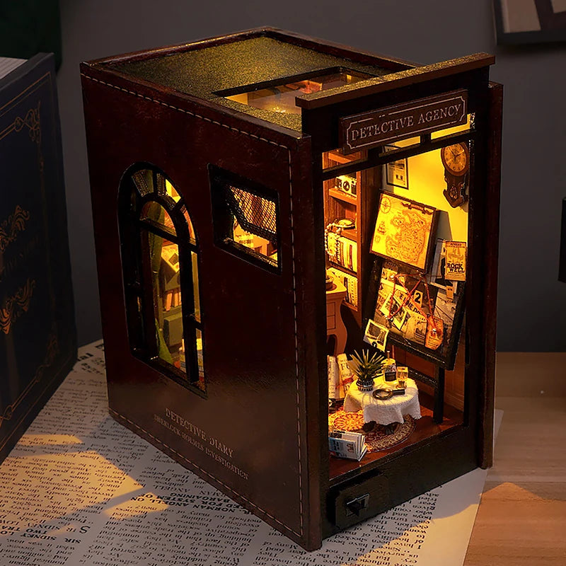 Libreria Nook in Legno Fermalibri - Decorazione per Scaffale con Luci LED.