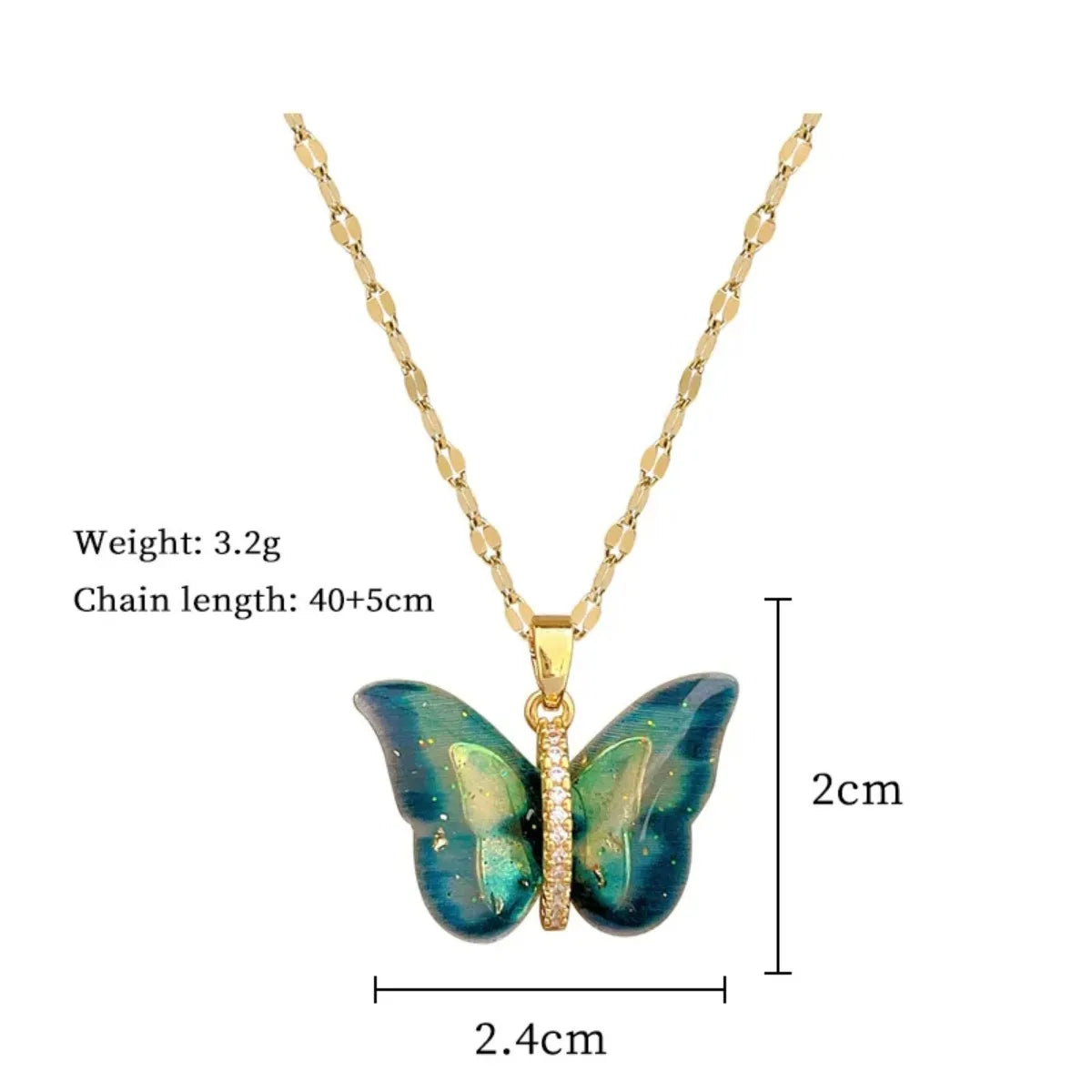 Collana semplice ed elegante con catena in acciaio titanio e ciondolo a farfalla dorata della serie Butterfly, incastonato in rame e zirconi