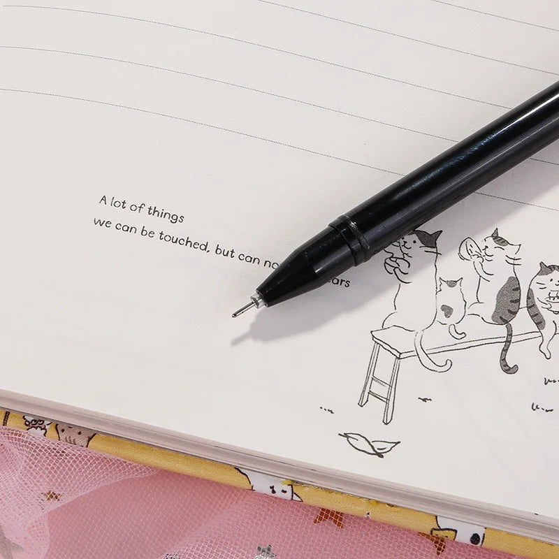 10 pezzi/lotto Penna gel kawaii con gattino nero, inchiostro nero, 0,5 mm, con occhi grandi da cartone animato, penne neutre, cancelleria e forniture per ufficio.