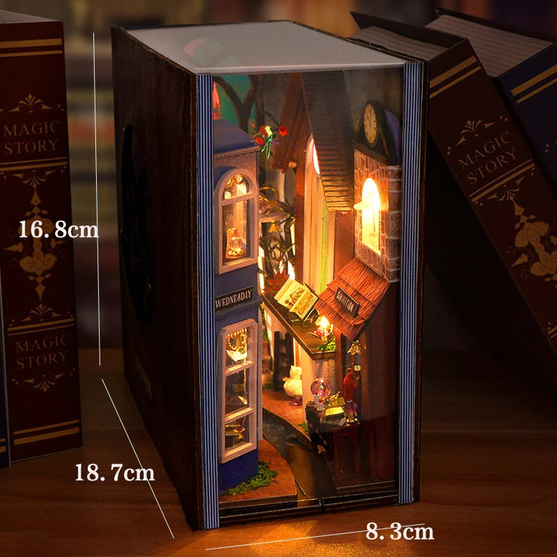 Libreria Nook in Legno Fermalibri - Decorazione per Scaffale con Luci LED.