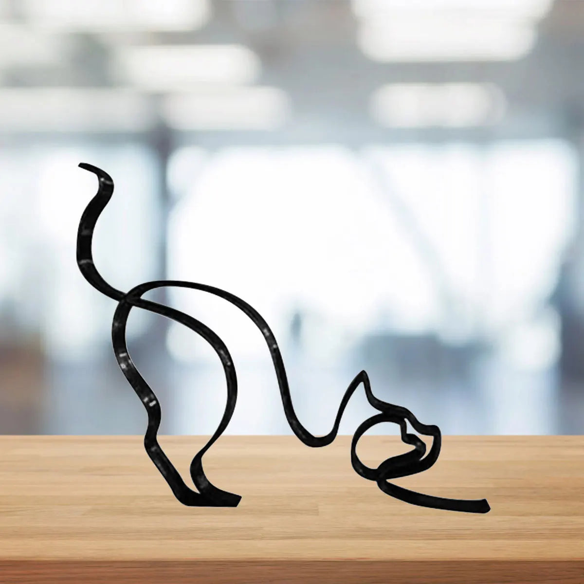 Scultura Miniatura di Gatto – Scultura Astratta in Metallo a Linee