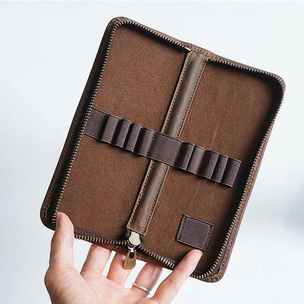 Astuccio da scrittore multifunzione in vera pelle – Portapenne in cuoio con scomparti, organizer per cancelleria.